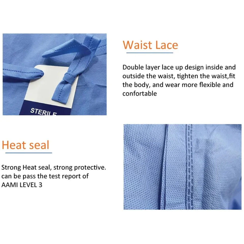 AAMI Level 3 Surgical Gown Disposable Sterile SMMS Reinforced Surgical Gowns