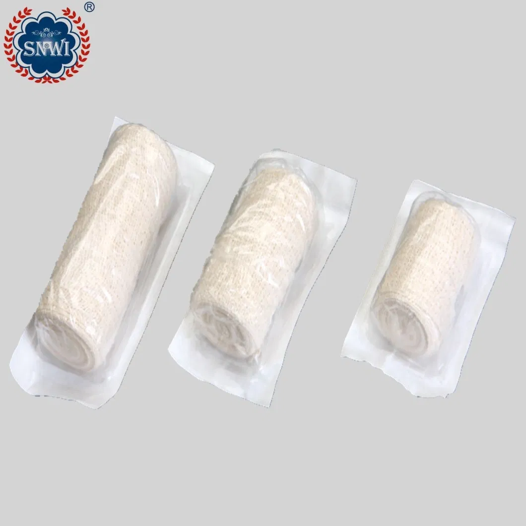 High Quality Emergency Medical Surgical Cotton Disposable Red Blue Line Spandex Crepe Elastic Bandage with Metal Clips