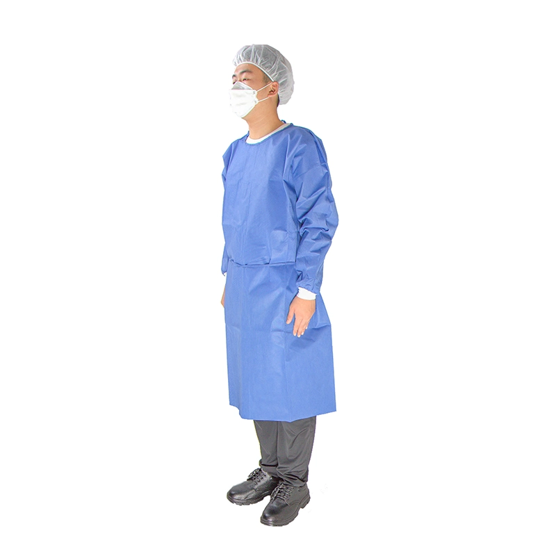 Sell Well Dust-Proof Surgical Gown 40GSM Blue Disposable SMS Non-Woven Isolation Gown