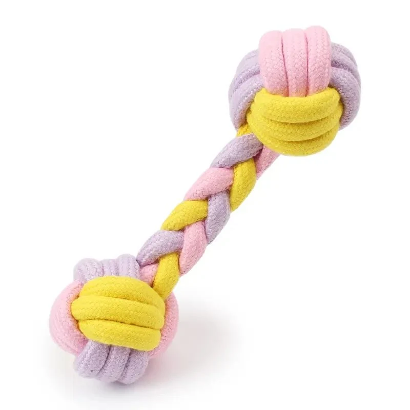 Cat Dog Chew Toy Macaron Cotton Rope Toy Molar Teeth Cleaning Pet Treat Toys Ball with Cotton Rope for Chewing