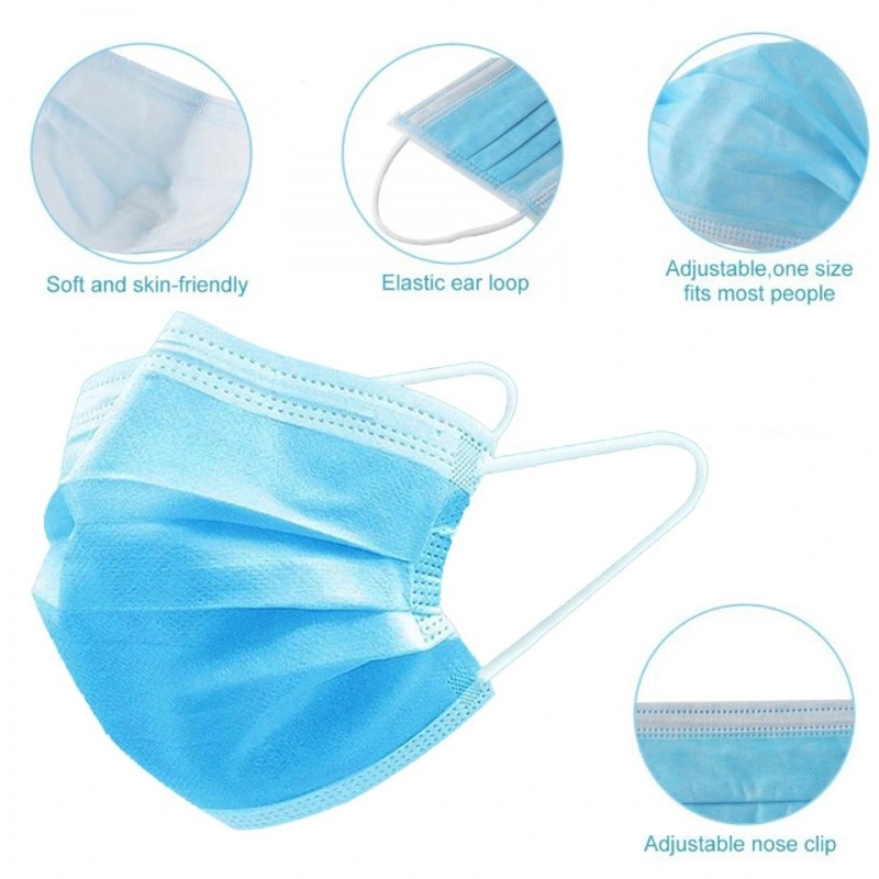 PP Non Woven Disposable Protective Earloop/Tie on 3layers Anti Dust Face Mask in Blue
