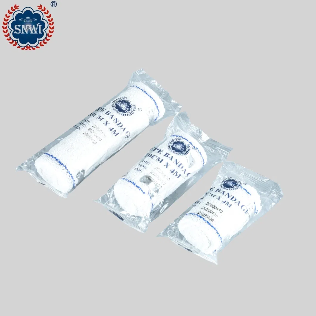 High Quality Emergency Medical Surgical Cotton Disposable Red Blue Line Spandex Crepe Elastic Bandage with Metal Clips