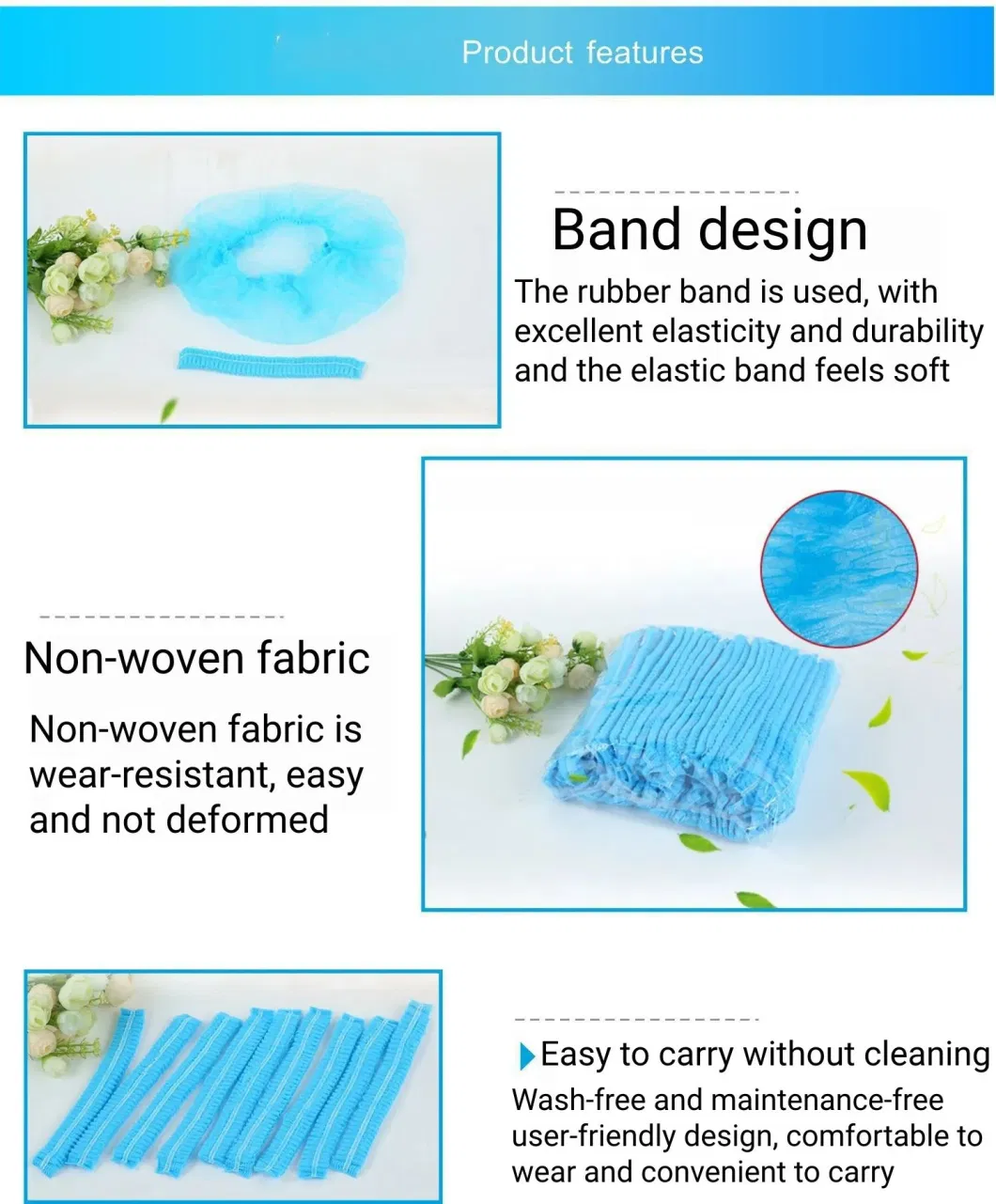 OEM Disposable Items Clip Cap Non Woven Fabric Bouffant Cap