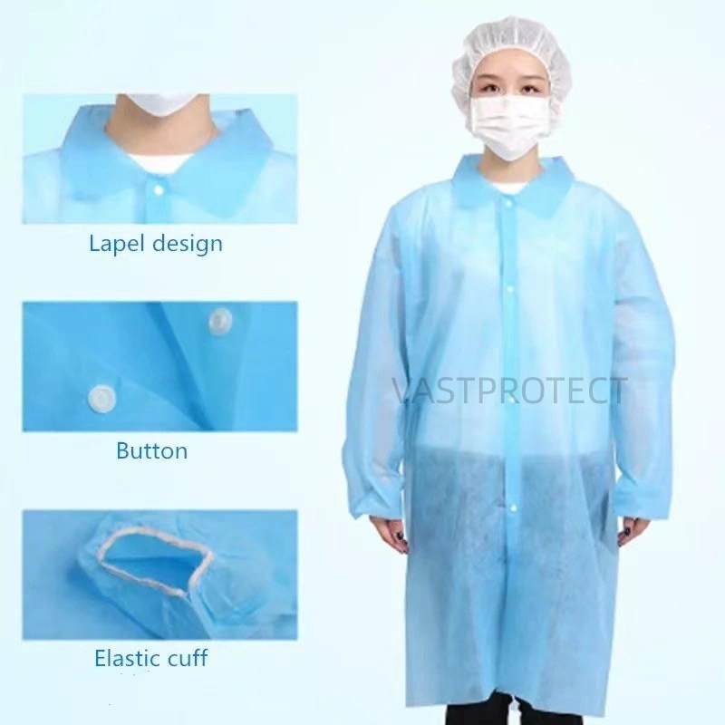 Factory Protective Visitor Dust Polypropylene SMS Microporous Nonwoven PP Disposable Lab Coat