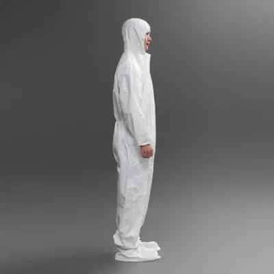 Tipo 5 6 Seguridad impermeable desechable Protección química EPI traje Mono de trabajo de polipropileno microporoso con capucha