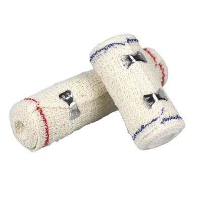 Ventas calientes médico personalizado Blanco blanqueada 100% algodón Crepe Alto Venda elástica con clips metálicos