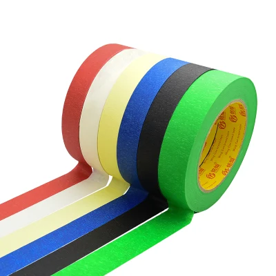 Azul Verde Negro Blanco Amarillo ningún residuo de colores pegamento Cinta de goma resistente al agua Jumbo Roll Crepe papel washi coche Washi pintor cinta de enmascarar para automoción