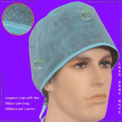 Gorro desechable de PP sin tejer SMS para médico/cirujano/enfermera/trabajador (bouffant/redondo/plisado/rayado/clip).