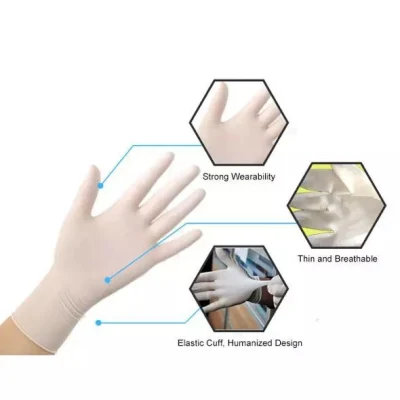 China Mayoreo médico desechable examen de seguridad Guantes sin polvo látex Guantes quirúrgicos de goma para manos