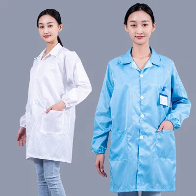 El blanco de la banda de 5mm antiestático ESD Cleanroom Smock Grid untar de Lab