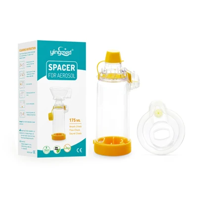 Cámara de aerosol inhalador espaciador para adultos y pediátricos con boquilla.