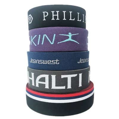 Cinta elástica antideslizante de jacquard de punto de poliéster personalizada al por mayor con logotipo personalizado para cinturilla de vestido y pantalones deportivos.