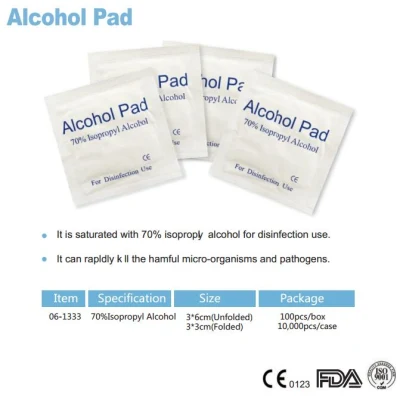 Estériles de gasa con alcohol con un 70% de alcohol isopropílico