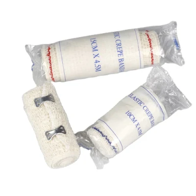Ventas calientes médico personalizado Blanco blanqueada 100% algodón Crepe Alto Venda elástica con clips metálicos