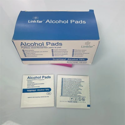 Estériles de gasa con alcohol con un 70% de alcohol isopropílico