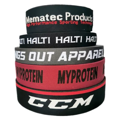 Cinta elástica antideslizante de jacquard de punto de poliéster personalizada al por mayor con logotipo personalizado para cinturilla de vestido y pantalones deportivos.