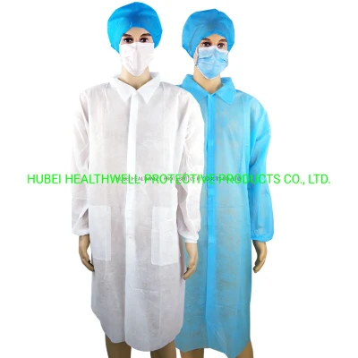 Bata de laboratorio protectora desechable de manga larga no tejida con cuello