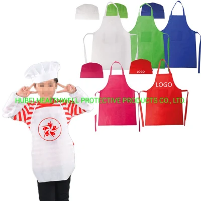 Promoción de impresión personalizada Eco desechable no tejido niños adultos DIY Pintura Cocina Aprón de cocina con mangas