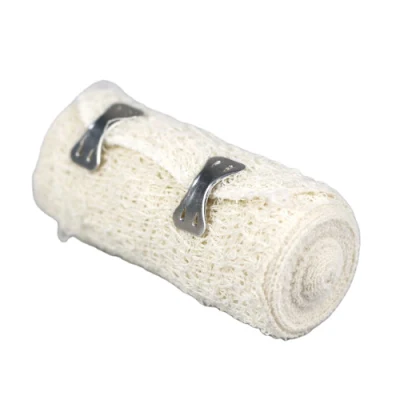 Ventas calientes médico personalizado Blanco blanqueada 100% algodón Crepe Alto Venda elástica con clips metálicos