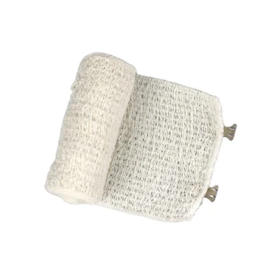 Ventas calientes médico personalizado Blanco blanqueada 100% algodón Crepe Alto Venda elástica con clips metálicos