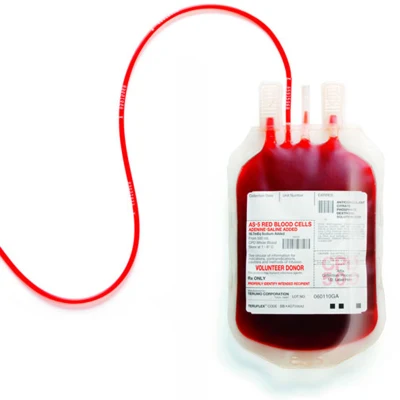 Bolsa de sangre desechable para transfusiones sanguíneas.