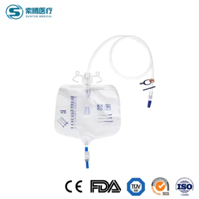 Bolsa de orina de pacientes pediátricos Sunton fábrica China de fábrica de la bolsa de PIS 2000ml 1000ml PVC Bolsa de orina de la válvula de la Cruz de la bolsa de drenaje de orina desechable con válvula de simétrico de lujo tipo