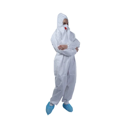 Mono protector suave ligero de polipropileno no tejido desechable OEM blanco resistente al polvo Con Hood Overalls uso en lugares de trabajo