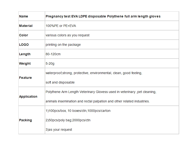 Factory Supply Veterinary Colorful PE Long Glove for Animal Use