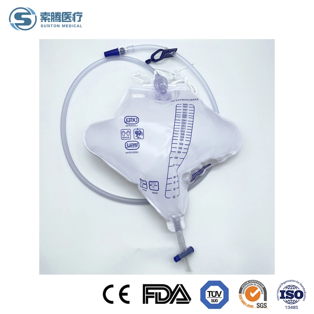 Sunton Pediatric Urine Bag Factory China PEE Bag Factory 2000ml 1000ml PVC Urine Bag Cross Valve Disposable Urine Drainage Bag with Push-Pull Valve Luxury Type