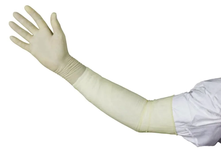 Textured 18 Inch Long Cuff Natural Rubber Gynecological Elbow Length Powder Free Sterile Latex Sterile Surgical Gloves