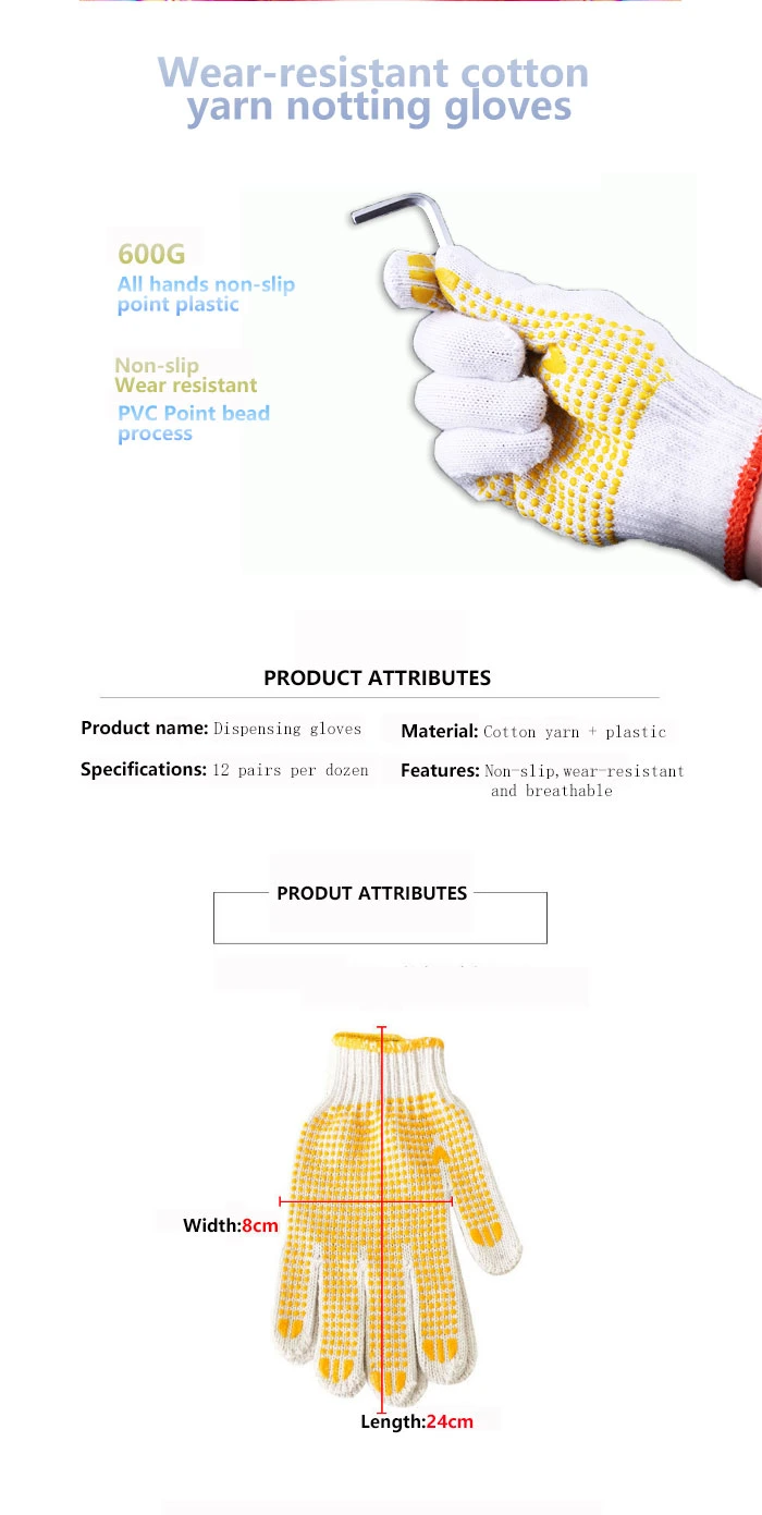 Wholesale Cotton Poly Resistant Knitted Dotted PVC Coated Safety Gloves