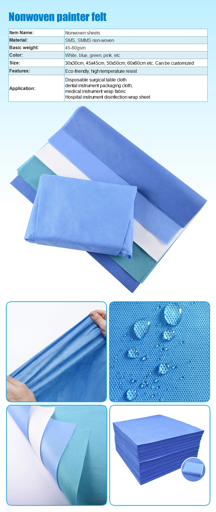 Disposable Medical Packing Cloth Non Woven Fabric Surgical Instruments Wrap Cloth