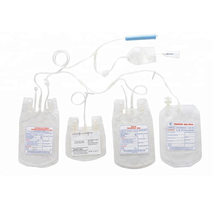 CE/ISO Medical Disposable Sterile Manufacturers Price PVC Cpda-1 Blood Collection Bag 250ml 450ml 500ml Medical Quadruple Triple Double Single Blood Bag