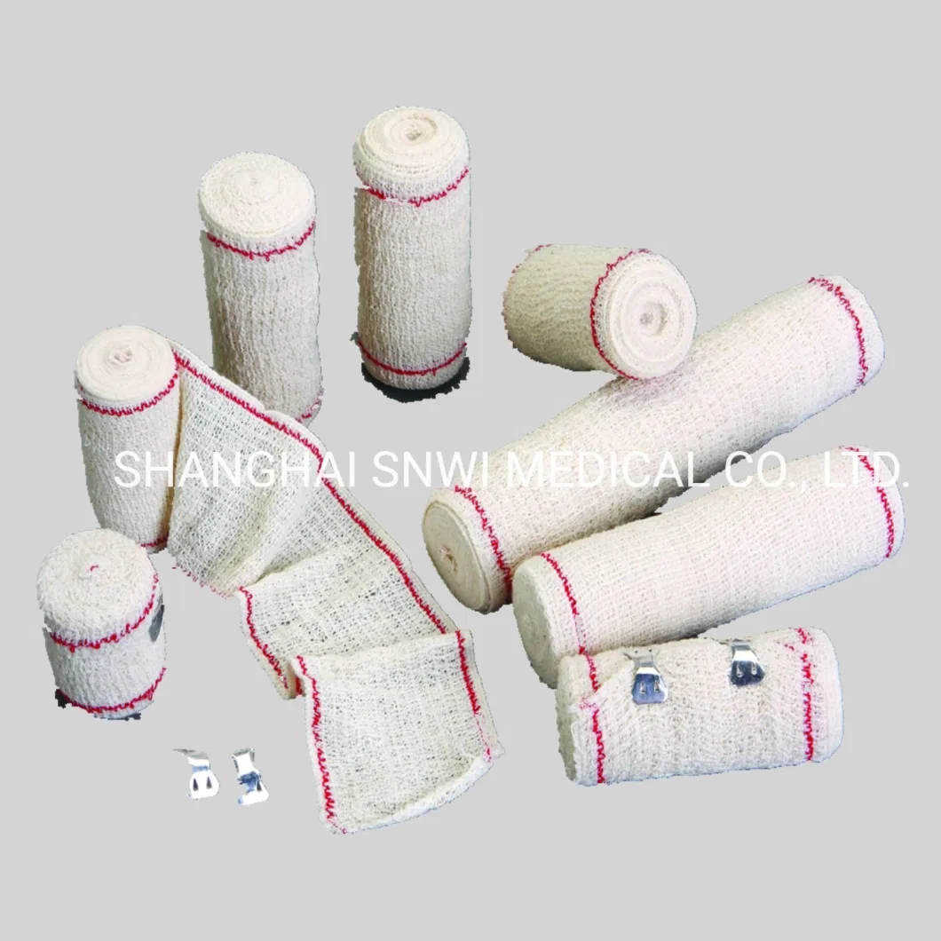 CE ISO Approved Medical Cotton Surgical Disposable Hemostasis Red/Blue Line Plain Spandex Crepe Elastic Bandage with Clips