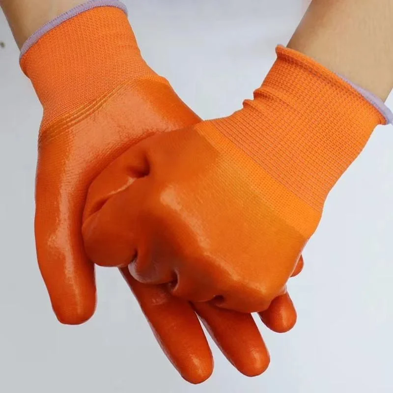 PVC Coated Gloves Liner Orange String Knitted Working Gloves Labor Glove