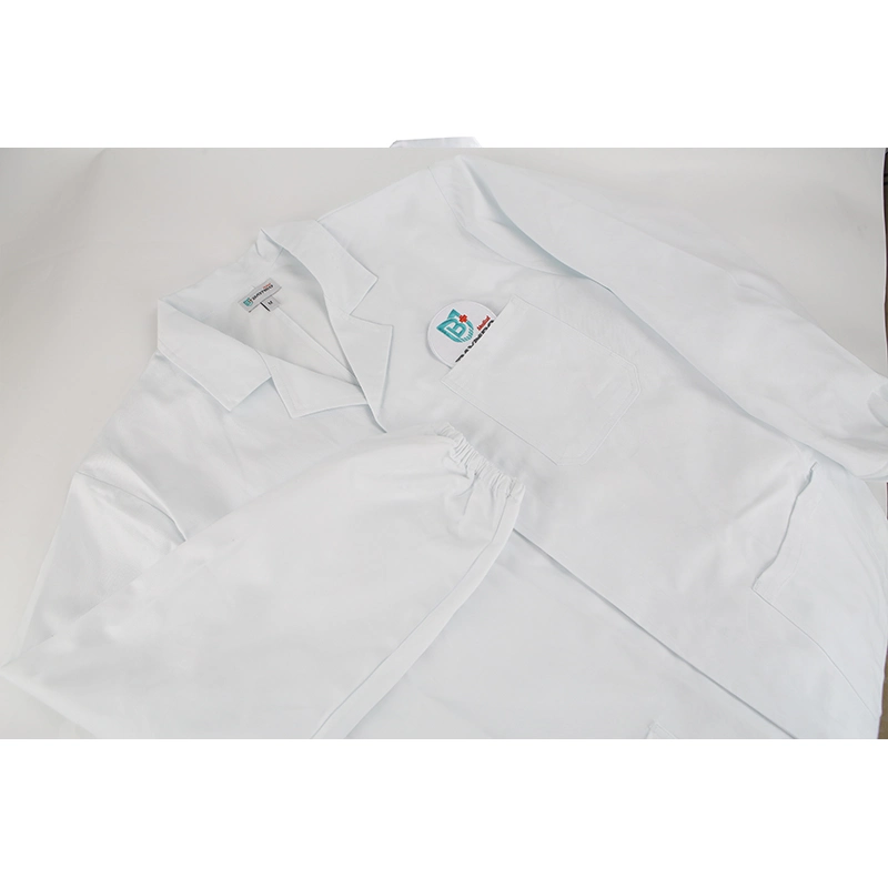 Coat Long-Sleeved Breathable Wear-Resistant Buttoned Coveralls Cotton Lab Coat