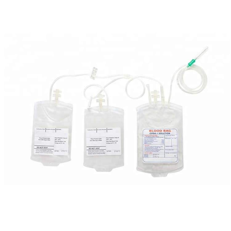 CE/ISO Medical Disposable Sterile Manufacturers Price PVC Cpda-1 Blood Collection Bag 250ml 450ml 500ml Medical Quadruple Triple Double Single Blood Bag