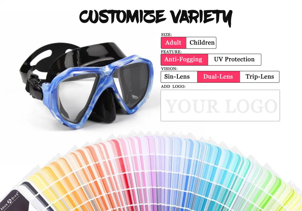 Wholesale Fashion OEM Silicone Resin Anti-Fog Lens Factory Diving Spearfishing Adult Waterproof Snorkeling Mask