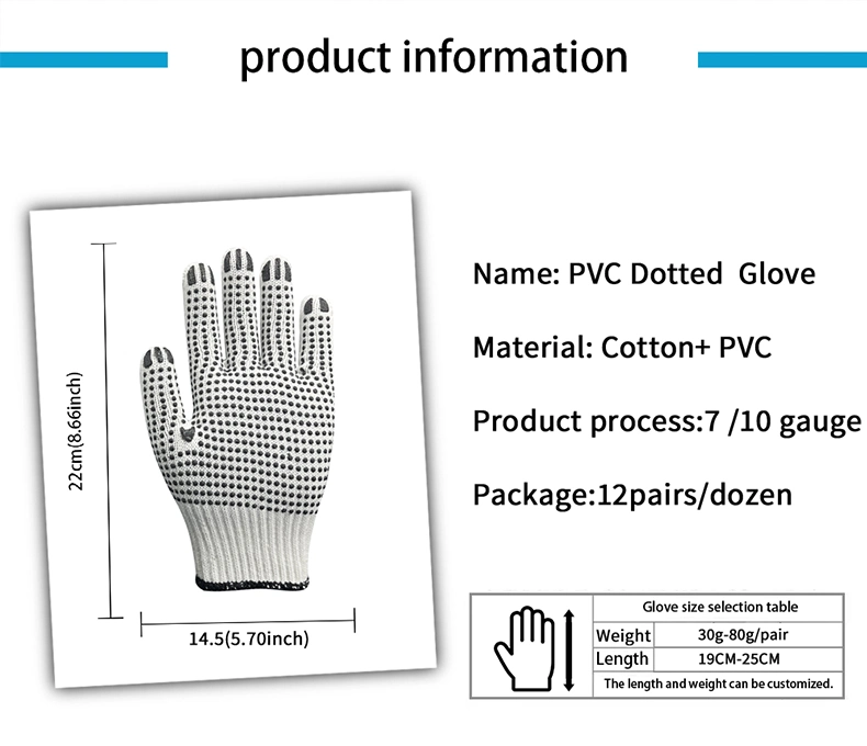 China Wholesale Safety Work Glove Labor/Working Guantes PVC Dotted/Dots Cotton Knitted Gloves