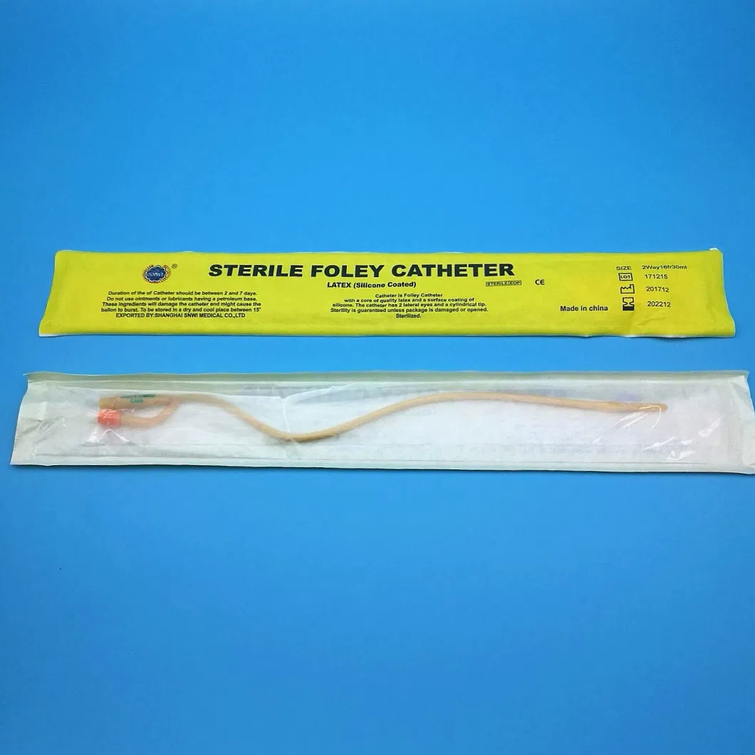 OEM Medical Disposable Sterile Urine PVC Nelaton 100% Silicone Coated Latex Foley Catheter with Balloon