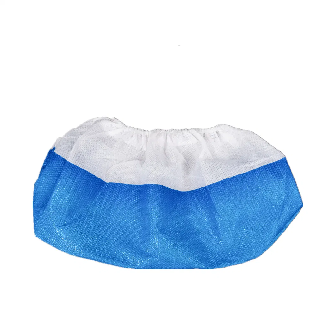 Disposable Medical Use Anti-Bacterial Waterproof Shoe Cover Hospital/Laboratory Use Blue and White PP+CPE Shoe Cover