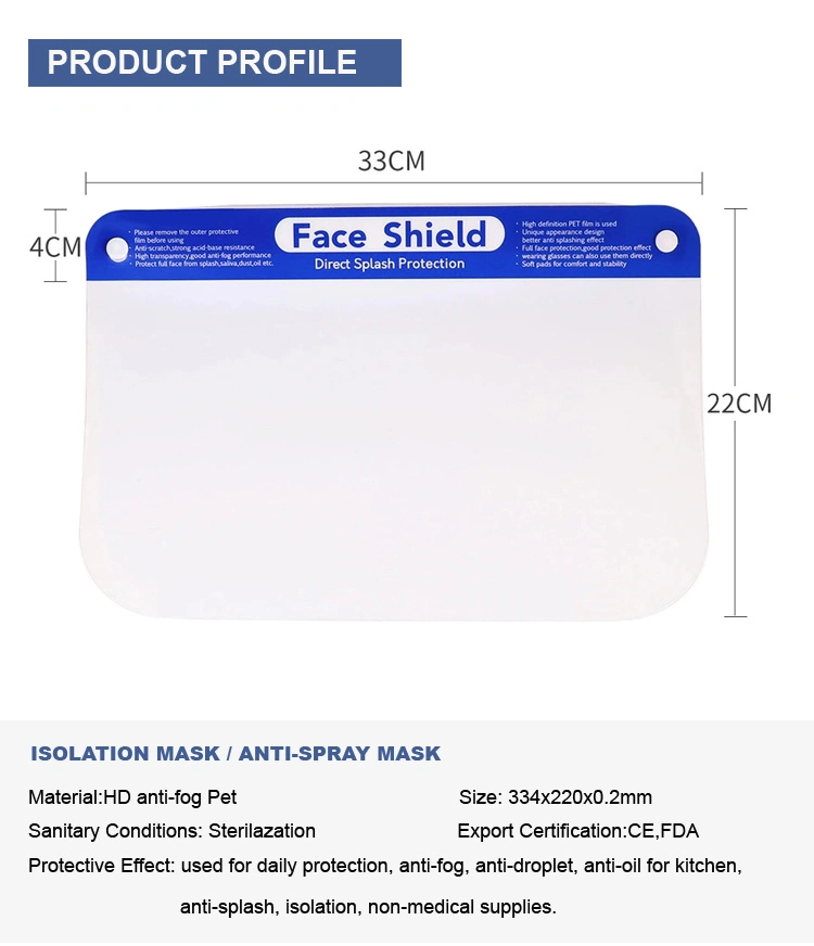 Face Mask Face Visor Shield Protective Anti-Fog Face Shield Isolation Mask