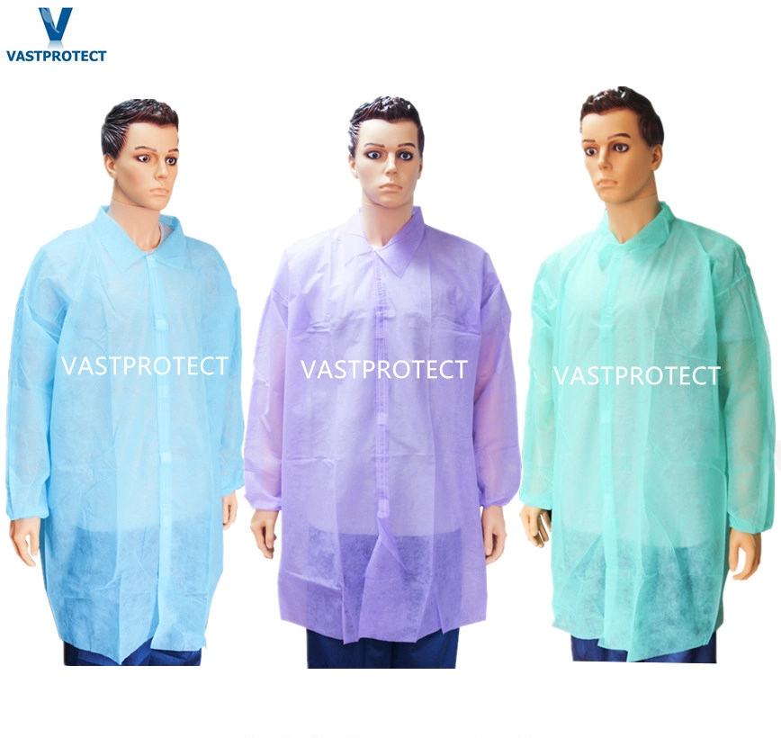 Factory Protective Visitor Dust Polypropylene SMS Microporous Nonwoven PP Disposable Lab Coat