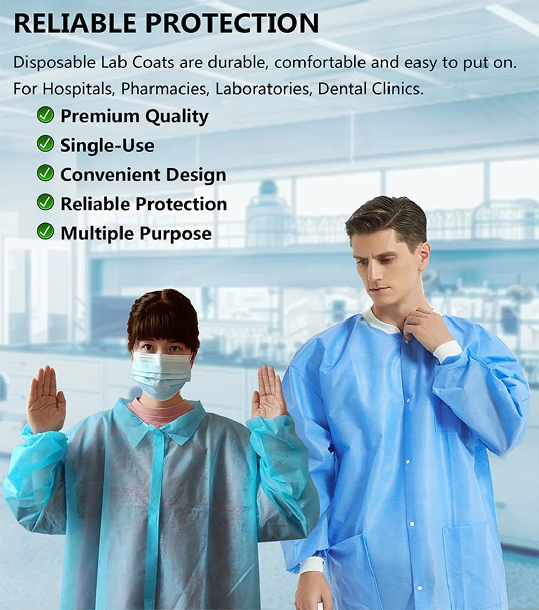 Disposable Nonwoven PP Lab Coat with Pockets