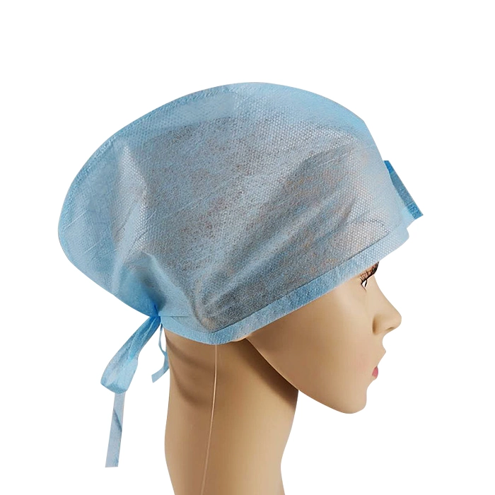 Mdr 2017/745 Unisex Tie Back Closure Blue Soft PP Non-Woven Medical Bennie Disposable Scrub Theatre Caps Hospital Personnel Surgical Hat for Doctors with Ties