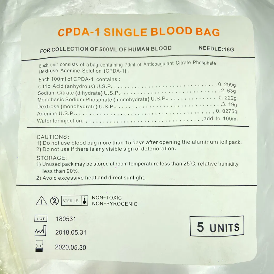 Blood Bag 450ml 500ml Single Double Triple Quadruple