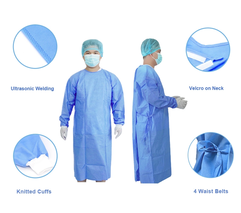 Velcro Closure SMS Dispsoable Non Sterile Surgical Gown 45GSM