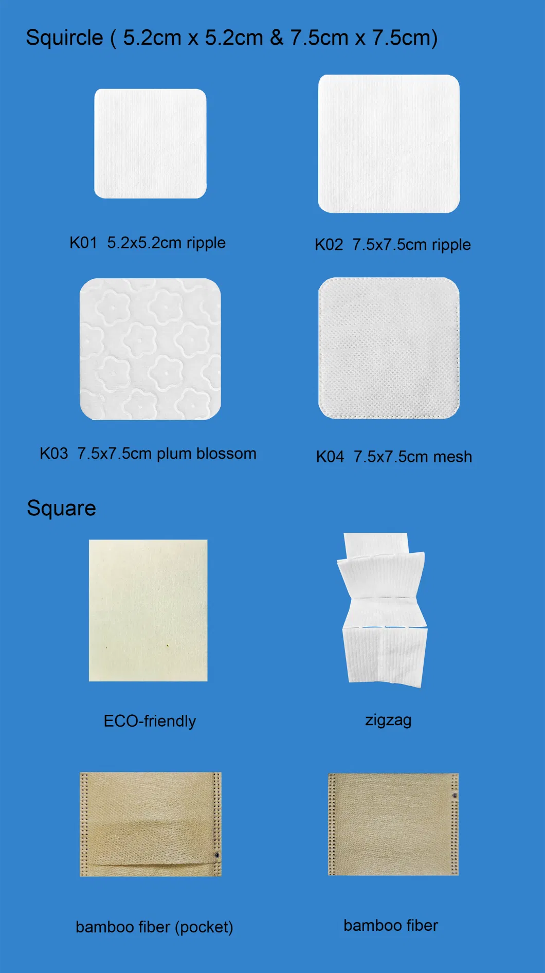 Premium Exfoliate Square Distinct Raised Textured Surface Super Soft Absorbent Hypoallergenic Lint Free Fluffy Durable Biodegradable and Disposable Cotton Pad