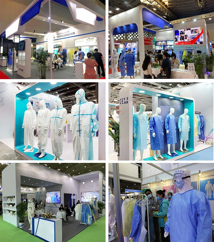 Disposable Surgical Gown Medical Isolational 25GSM PP Lab Coat, White and Blue Medical Doctor and Nurse Scrub Suits and Lab Coat