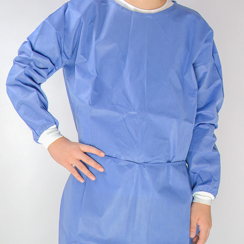 Sell Well Dust-Proof Surgical Gown 40GSM Blue Disposable SMS Non-Woven Isolation Gown